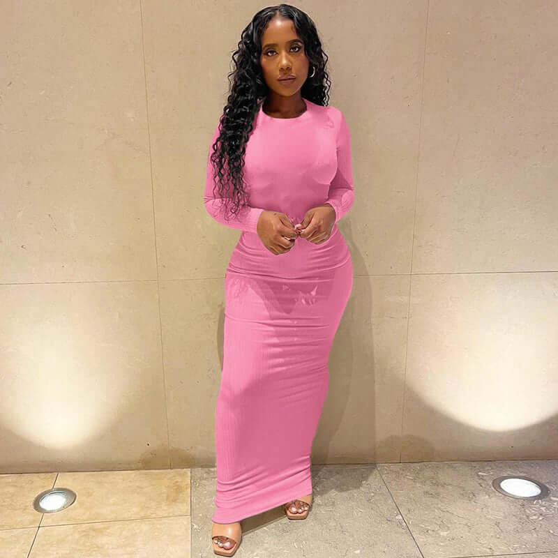 European American Style Solid Color Slim Fit Dress