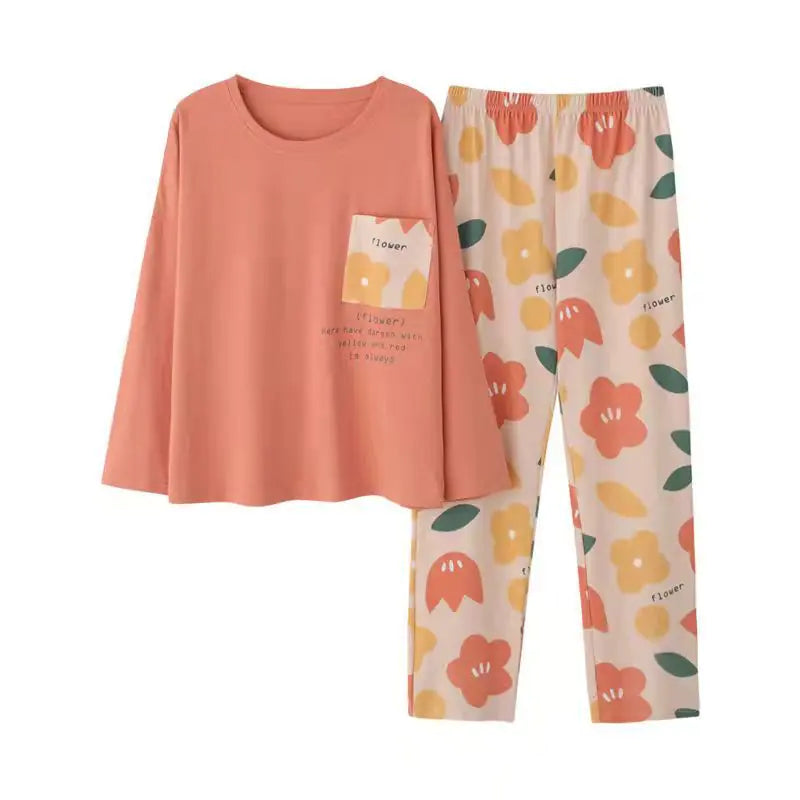 Korean Cotton Long-Sleeved Women's Pajama Set