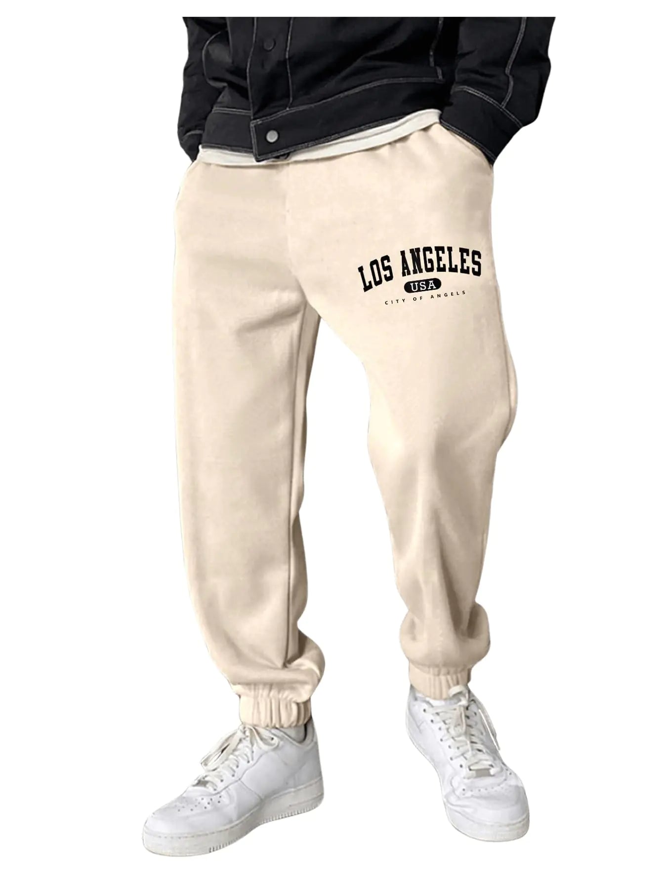 Men’s Beige Letter Print Jogger Pants