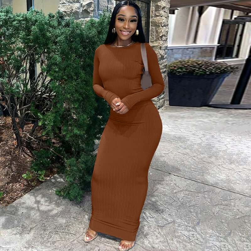 European American Style Solid Color Slim Fit Dress