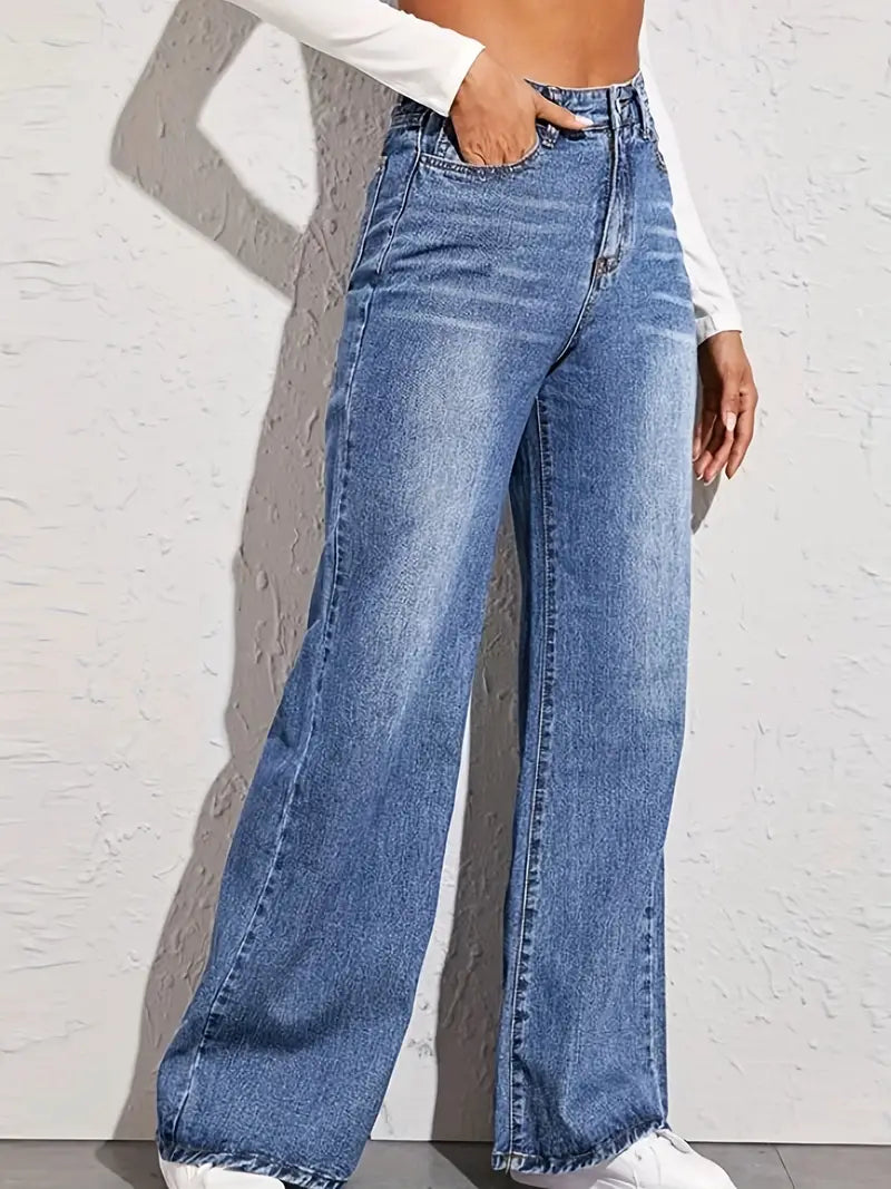 High Waist Loose Fit Blue Denim Pants