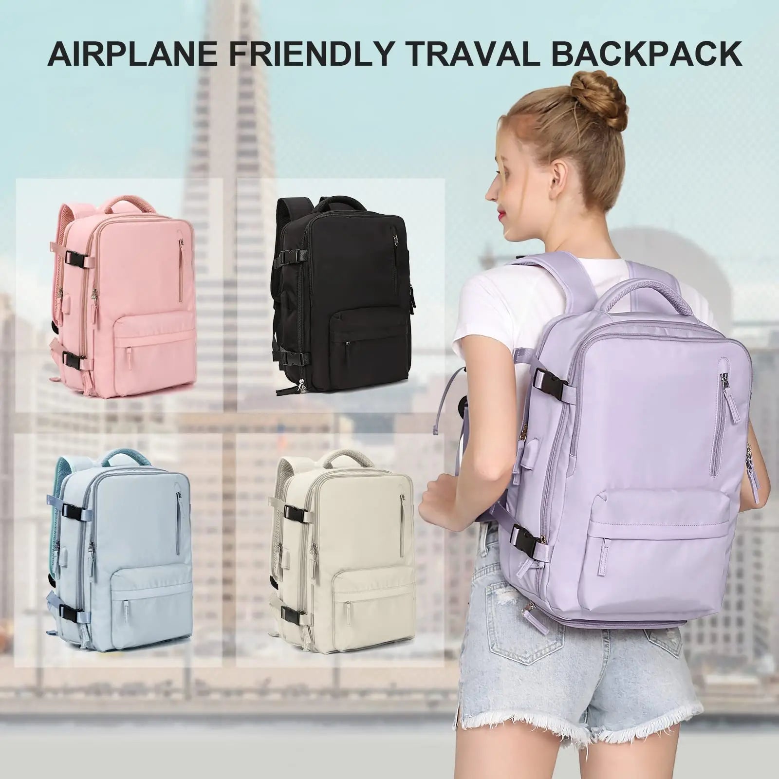 Large Capacity Women's Travel Backpack with USB Charging