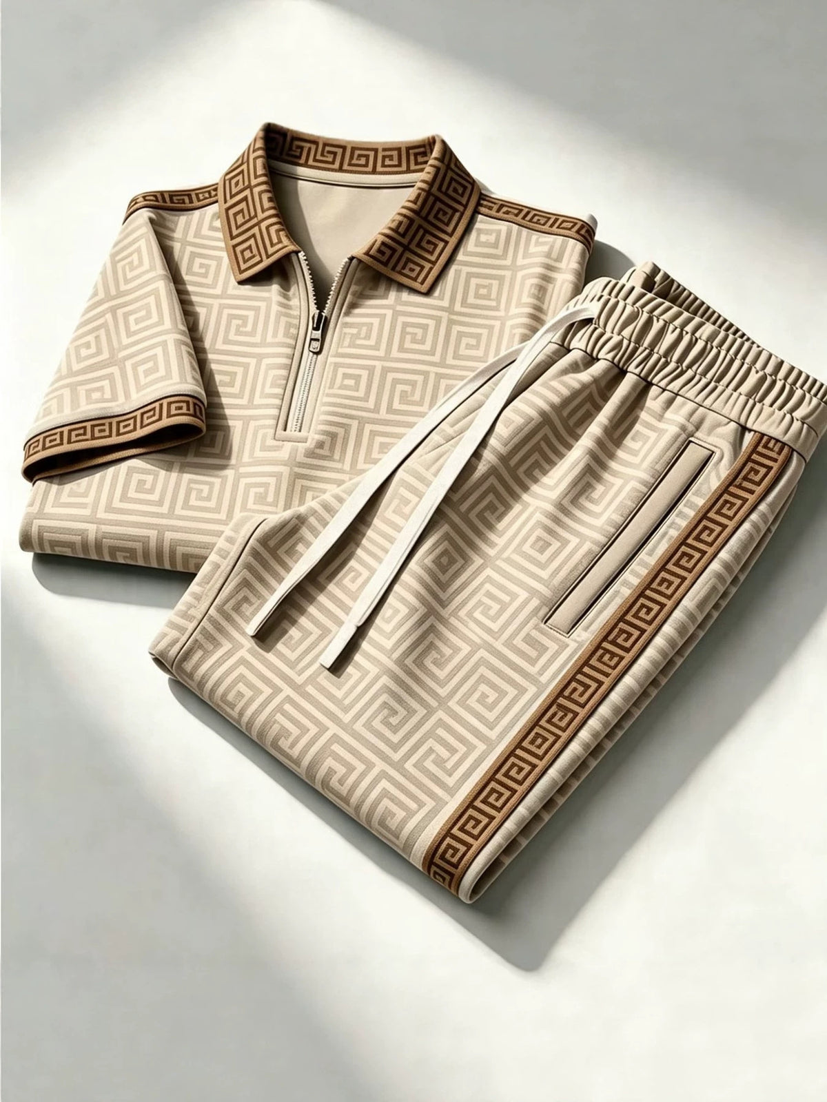 Men's Zip-Up Polo Shirt and Pants Set