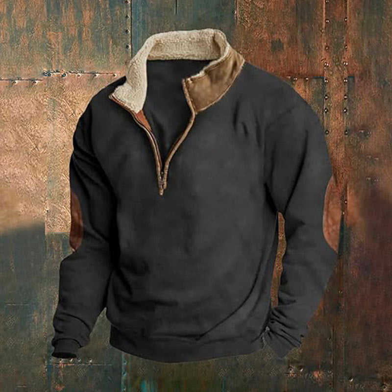Retro Patchwork Half Cardigan Men's Long-sleeved Sweater