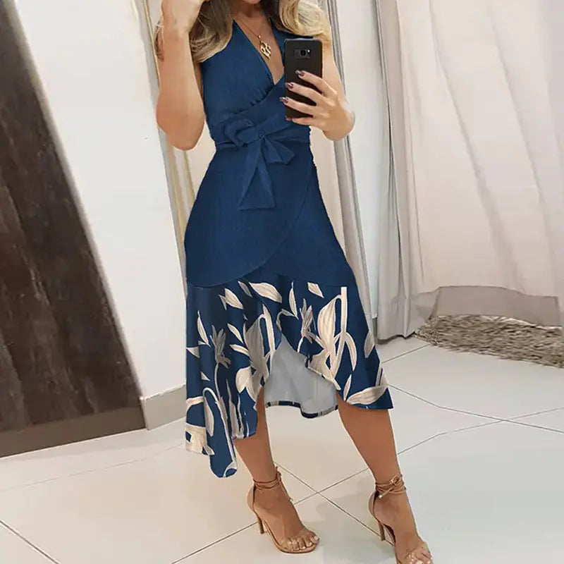 Floral Printed V-Neck Slim Fit Dress