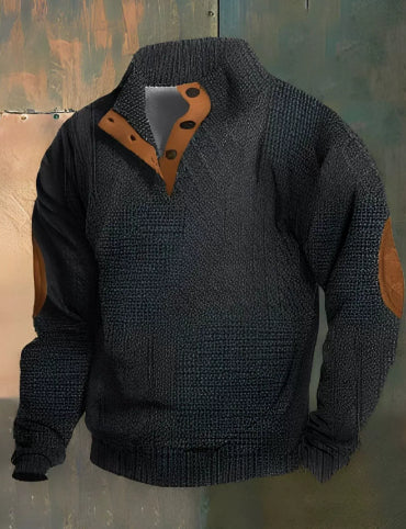 Stand Collar Long Sleeve Jacquard Knitted Pullover Sweater