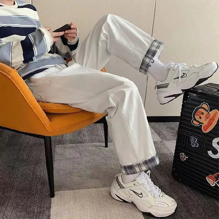 High-Waist Denim Cargo Pants