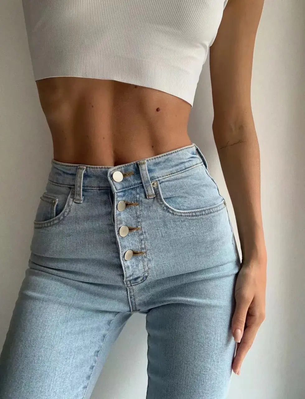 High-Waisted Stretch Denim Skinny Pants for Women