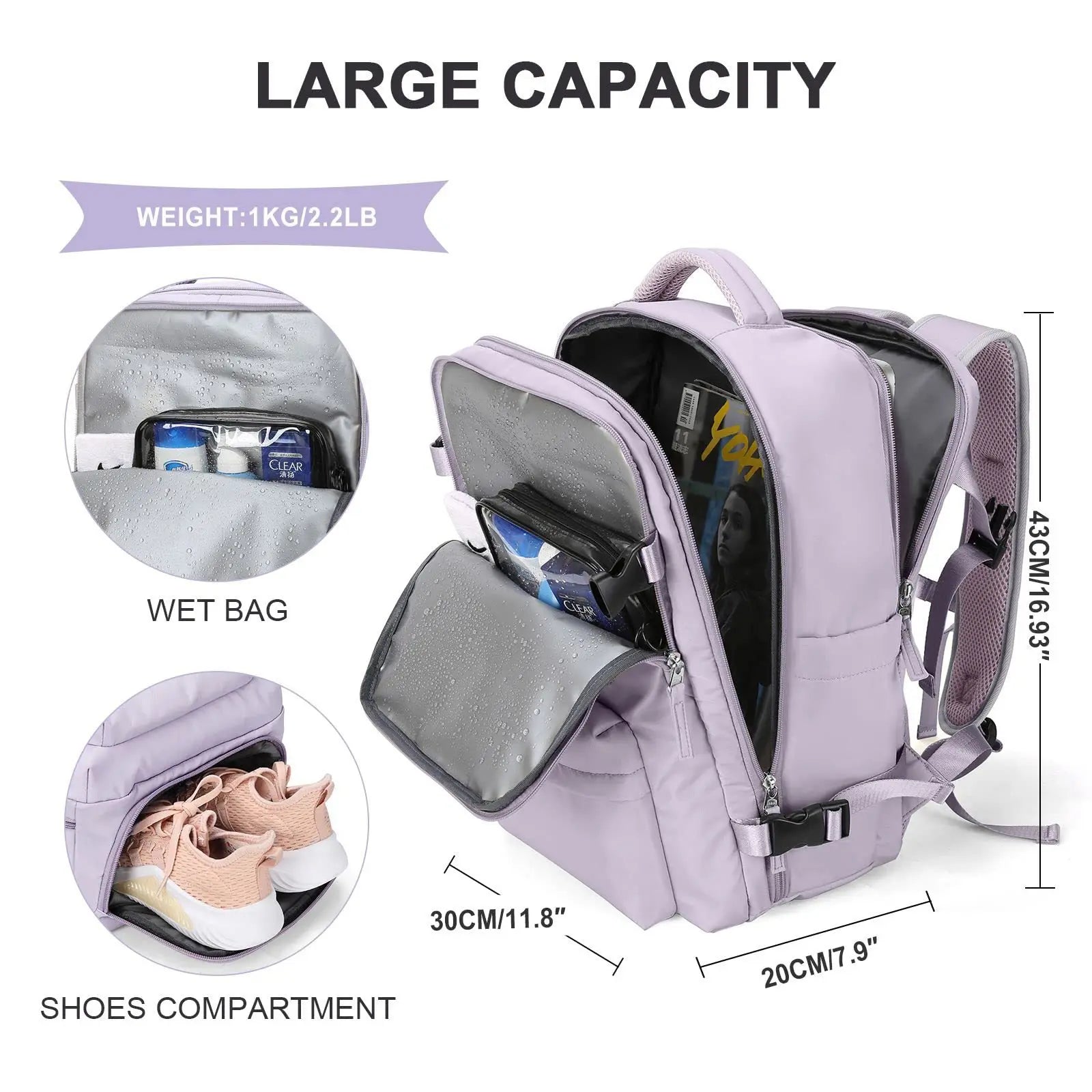 Large Capacity Women's Travel Backpack with USB Charging