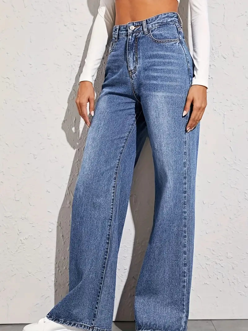 High Waist Loose Fit Blue Denim Pants