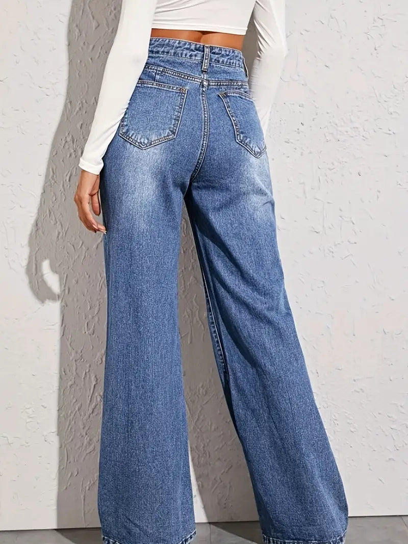 High Waist Loose Fit Blue Denim Pants