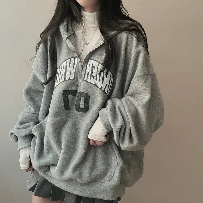 Thick Fleece-Lined Women's Letter Zipper Hoodie