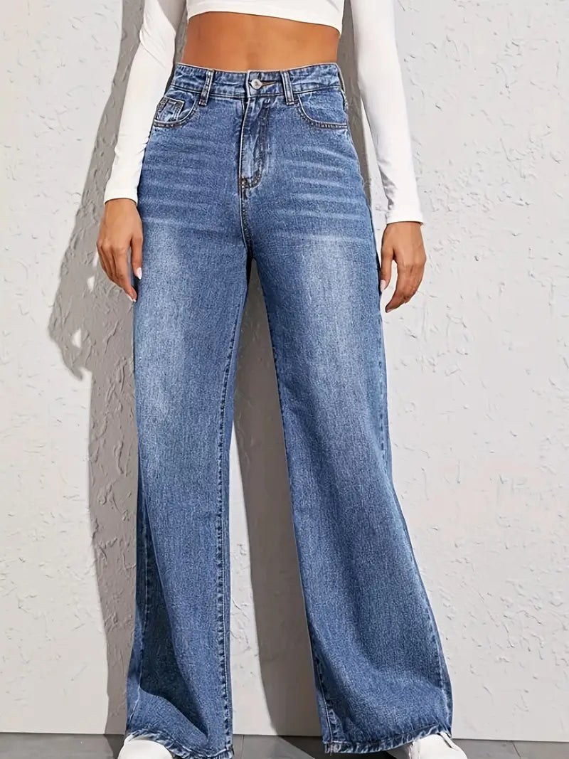 High Waist Loose Fit Blue Denim Pants