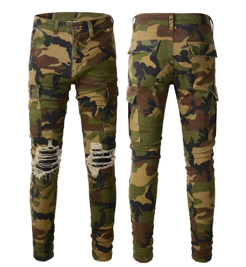 Camouflage Washed Ripped Jeans