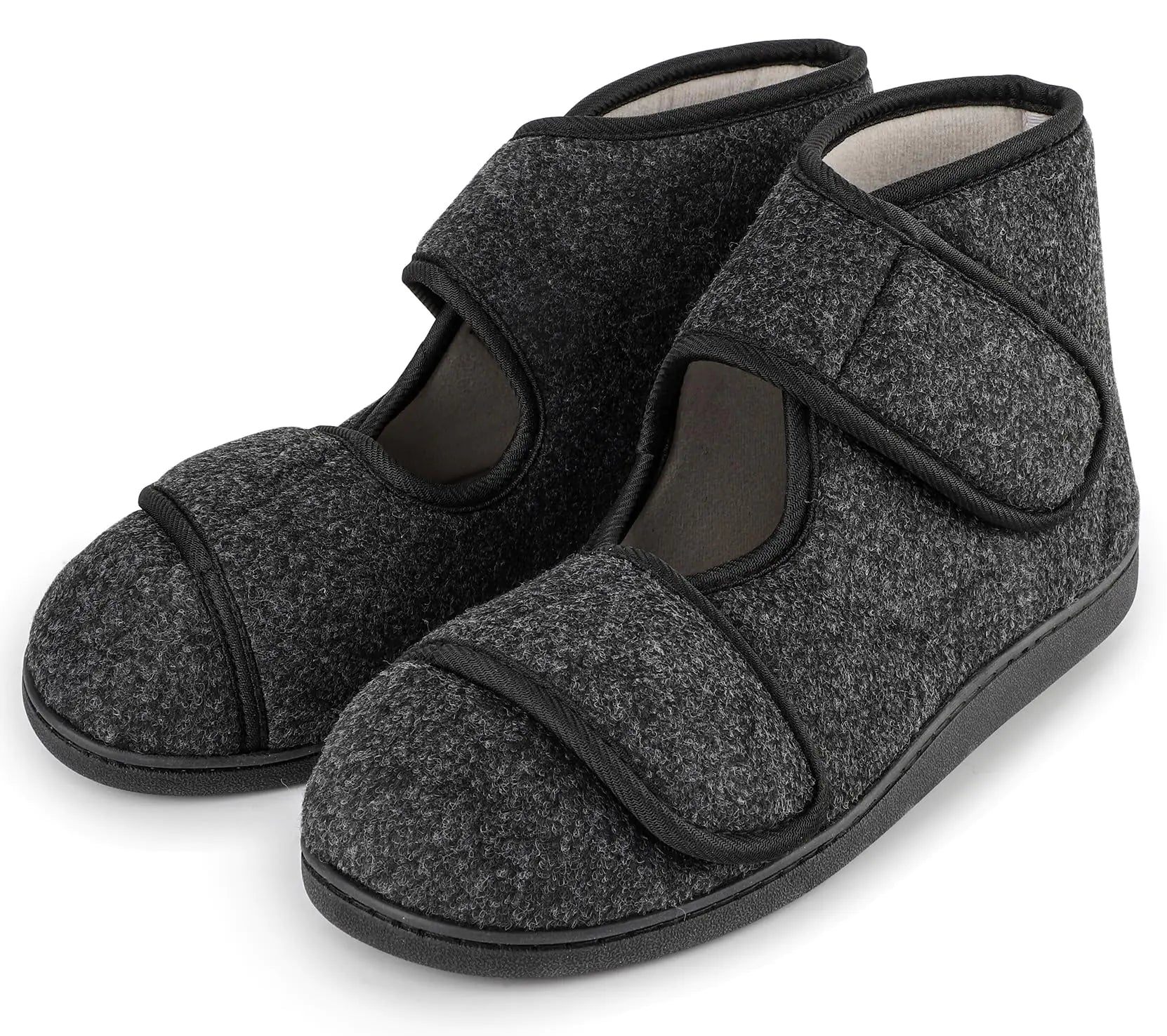 TIESTRA Mens Slippers Adjustable Closure House Shoes for Diabetic Swollen Feet Edema Warm Winter Indoor Outdoor Boots SlippersSoft Slipper Socks With Non-slip SoleElderly Gifts Black EU46/US13