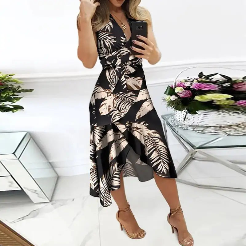 Floral Printed V-Neck Slim Fit Dress