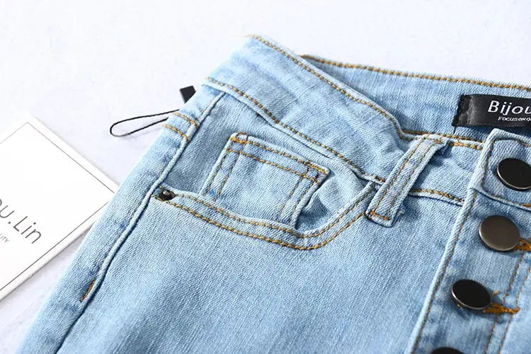 High-Waisted Stretch Denim Skinny Pants for Women