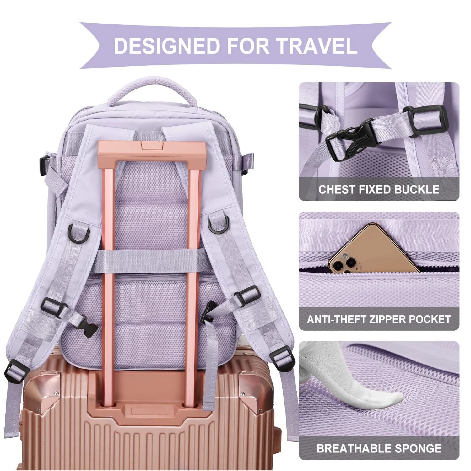 Large Capacity Women's Travel Backpack with USB Charging