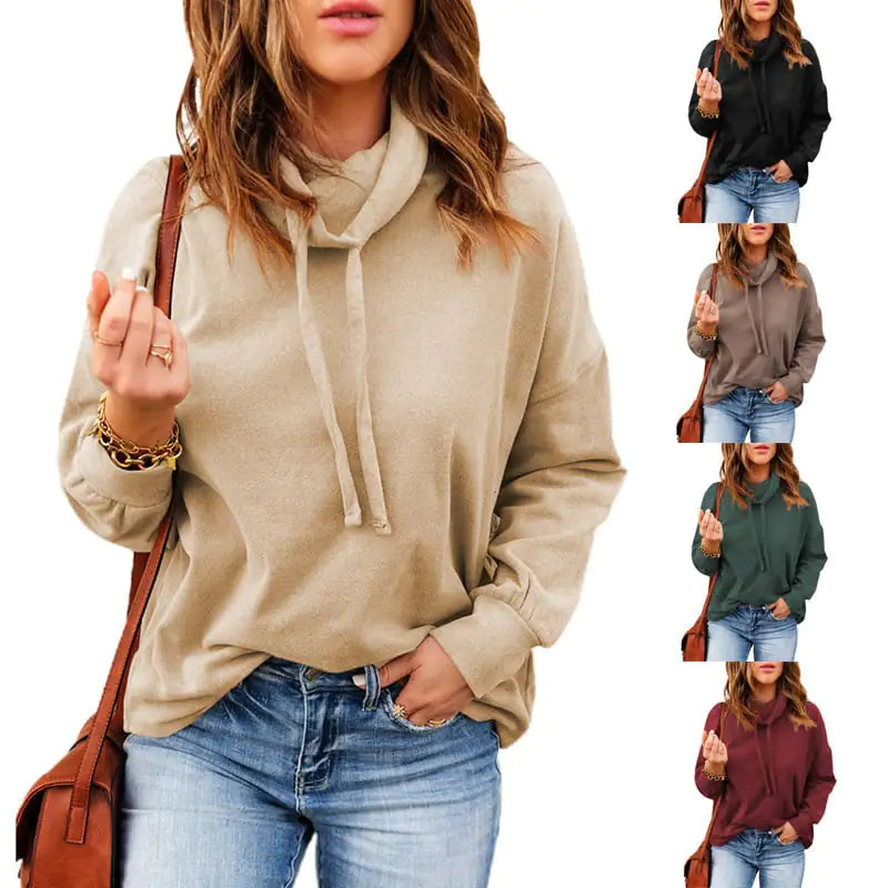 Women's Long Sleeve Turtleneck Drawstring Sweatshirt